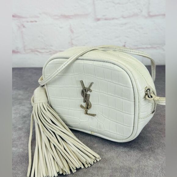 Yves Saint Laurent White Croc-Embossed Leather Blogger Crossbody Bag - Picture 1 of 12